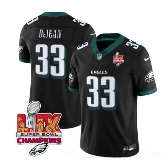 Mens Youths Kids Womens Cooper DeJean Black Super Bowl LIX CH JerseyStitched